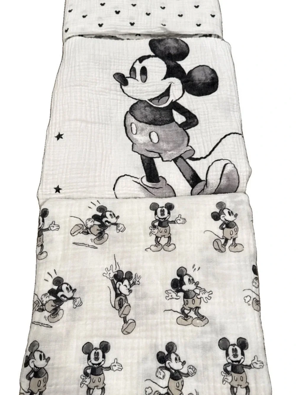 Pottery Barn Kids Disney Mickey Mouse Organic Cotton Muslin Blankets 3pc HTF